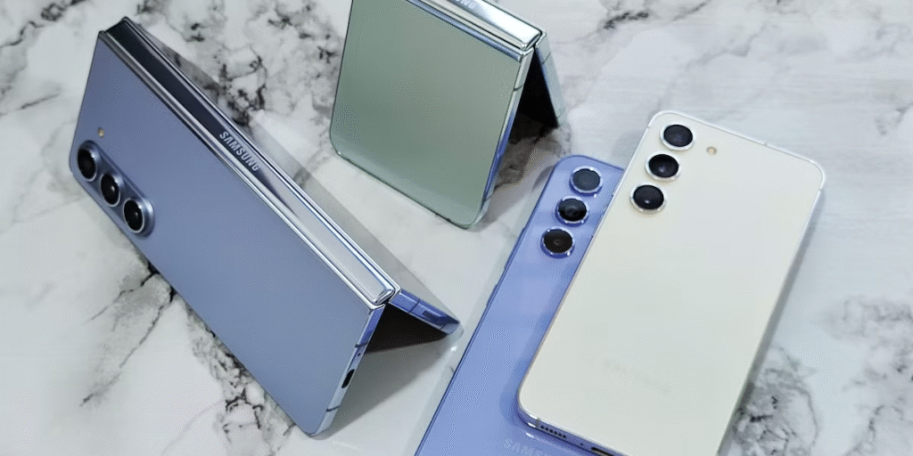 A modern collection of Samsung UK technology products displayed in a stylish home environment, featuring the latest Galaxy smartphone, Galaxy Book laptop, Galaxy Tab tablet, Galaxy Watch, Galaxy Buds, and a Neo QLED Smart TV. The devices are seamlessly connected through Samsung's smart ecosystem, demonstrating productivity, entertainment, fitness tracking, and smart home control. Bright, minimalist surroundings highlight premium design, innovative features, and advanced performance. The image represents Samsung UK's cutting-edge technology for work, gaming, streaming, communication, and everyday living. It showcases how Samsung's connected devices provide convenience, reliability, and an enhanced digital lifestyle, making them some of the best tech products worth buying in 2026 for users seeking innovation and exceptional value.